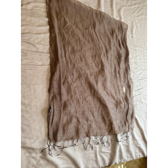 100% Silk Brown Scarf With Fringed Edges Made In Cambodia - Picture 1 of 7